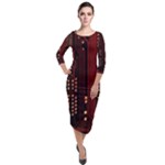 Technology Computer Circuit Quarter Sleeve Midi Velour Bodycon Dress