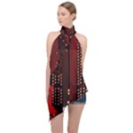 Technology Computer Circuit Halter Asymmetric Satin Top