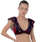 Technology Computer Circuit Plunge Frill Sleeve Bikini Top