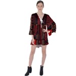Technology Computer Circuit V-Neck Flare Sleeve Mini Dress