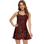 Technology Computer Circuit Ruffle Edge Bra Cup Chiffon Mini Dress