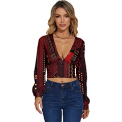 Long Sleeve Deep-V Velour Top 