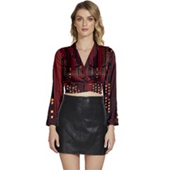 Long Sleeve Tie Back Satin Wrap Top 