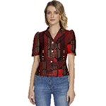 Technology Computer Circuit Puffed Short Sleeve Button Up Jacket