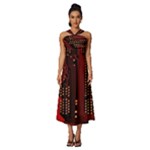 Technology Computer Circuit Sleeveless Cross Front Cocktail Midi Chiffon Dress