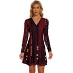 Technology Computer Circuit Long Sleeve Deep V Mini Dress 