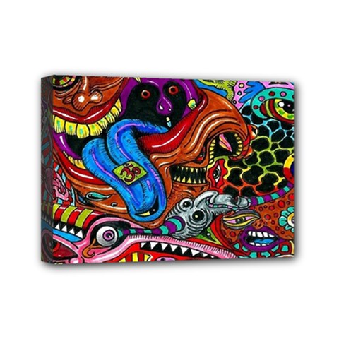 Psychedelic Trippy Hippie  Weird Art Mini Canvas 7  x 5  (Stretched) from ArtsNow.com
