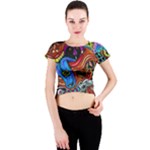 Psychedelic Trippy Hippie  Weird Art Crew Neck Crop Top