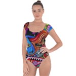 Psychedelic Trippy Hippie  Weird Art Short Sleeve Leotard 