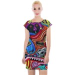 Psychedelic Trippy Hippie  Weird Art Cap Sleeve Bodycon Dress