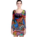 Psychedelic Trippy Hippie  Weird Art Long Sleeve Velvet Bodycon Dress