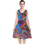 Psychedelic Trippy Hippie  Weird Art V-Neck Midi Sleeveless Dress 