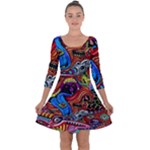 Psychedelic Trippy Hippie  Weird Art Quarter Sleeve Skater Dress