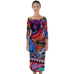 Psychedelic Trippy Hippie  Weird Art Quarter Sleeve Midi Bodycon Dress