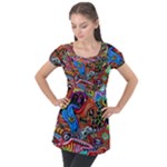 Psychedelic Trippy Hippie  Weird Art Puff Sleeve Tunic Top