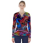 Psychedelic Trippy Hippie  Weird Art V-Neck Long Sleeve Top