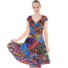 Cap Sleeve Front Wrap Midi Dress 