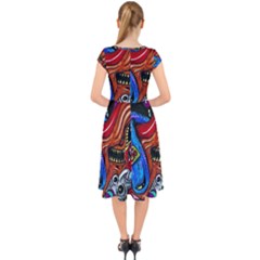 Cap Sleeve Front Wrap Midi Dress 