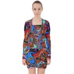 Psychedelic Trippy Hippie  Weird Art V-neck Bodycon Long Sleeve Dress