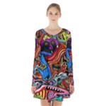 Psychedelic Trippy Hippie  Weird Art Long Sleeve Velvet V-neck Dress