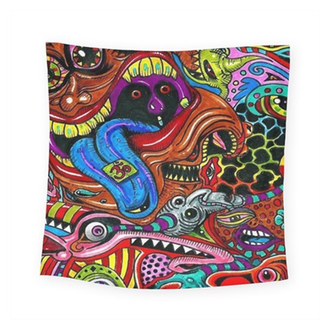 Psychedelic Trippy Hippie  Weird Art Square Tapestry (Small) from ArtsNow.com