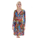 Psychedelic Trippy Hippie  Weird Art Long Sleeve Velvet Front Wrap Dress