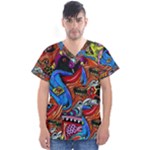 Psychedelic Trippy Hippie  Weird Art Men s V-Neck Scrub Top