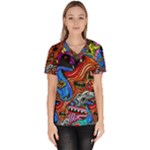 Psychedelic Trippy Hippie  Weird Art Women s V-Neck Scrub Top