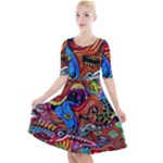 Psychedelic Trippy Hippie  Weird Art Quarter Sleeve A-Line Dress