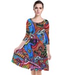 Psychedelic Trippy Hippie  Weird Art Quarter Sleeve Waist Band Dress