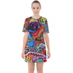 Psychedelic Trippy Hippie  Weird Art Sixties Short Sleeve Mini Dress