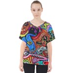 Psychedelic Trippy Hippie  Weird Art V-Neck Dolman Drape Top