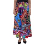 Psychedelic Trippy Hippie  Weird Art Flared Maxi Skirt