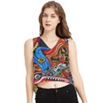 Psychedelic Trippy Hippie  Weird Art V-Neck Cropped Tank Top
