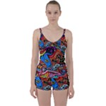 Psychedelic Trippy Hippie  Weird Art Tie Front Two Piece Tankini