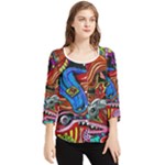 Psychedelic Trippy Hippie  Weird Art Chiffon Quarter Sleeve Blouse