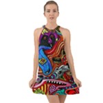 Psychedelic Trippy Hippie  Weird Art Halter Tie Back Chiffon Dress