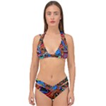 Psychedelic Trippy Hippie  Weird Art Double Strap Halter Bikini Set