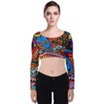 Psychedelic Trippy Hippie  Weird Art Velvet Long Sleeve Crop Top