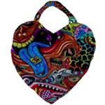 Psychedelic Trippy Hippie  Weird Art Giant Heart Shaped Tote