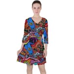 Psychedelic Trippy Hippie  Weird Art Quarter Sleeve Ruffle Waist Dress
