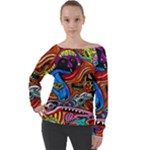 Psychedelic Trippy Hippie  Weird Art Off Shoulder Long Sleeve Velour Top
