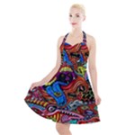 Psychedelic Trippy Hippie  Weird Art Halter Party Swing Dress 