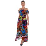 Psychedelic Trippy Hippie  Weird Art Off Shoulder Open Front Chiffon Dress