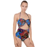Psychedelic Trippy Hippie  Weird Art Scallop Top Cut Out Swimsuit