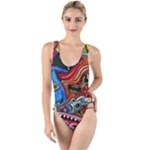 Psychedelic Trippy Hippie  Weird Art High Leg Strappy Swimsuit
