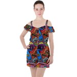Psychedelic Trippy Hippie  Weird Art Ruffle Cut Out Chiffon Playsuit