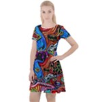 Psychedelic Trippy Hippie  Weird Art Cap Sleeve Velour Dress 