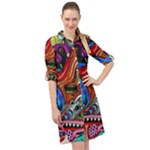 Psychedelic Trippy Hippie  Weird Art Long Sleeve Mini Shirt Dress