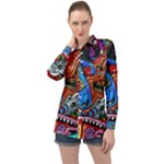 Psychedelic Trippy Hippie  Weird Art Long Sleeve Satin Shirt